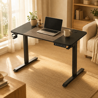AOR Electric Lift Desk with Wood Surface Dark Gray Split Board Cup Holder Headphone Hook Extendable Customizable Color