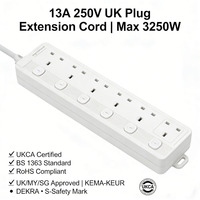 Multiprise certifiée UKCA à 6 prises avec interrupteurs, protection contre les surtensions 3250W, norme britannique BS 1363 13A 250V, pour maison et bureau