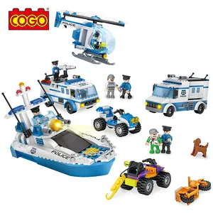 COGO 862 PCS משטרת מסוק רכב וסירה אבני בניין עיר בניית צעצועי לבנים