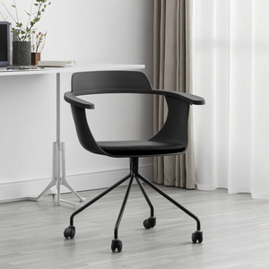 <span class=keywords><strong>Silla</strong></span> de Oficina Moderna de Plástico con Respaldo Perforado, Giratoria, Negra, con <span class=keywords><strong>Ruedas</strong></span>, para el Hogar o la Oficina, Estilo Nórdico - Product Image 2