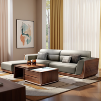 Nouvel ensemble de canapés en bois massif de style chinois : canapé d'angle 4 places avec chaise longue pour le salon, design minimaliste en bois de noyer