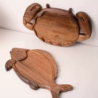 Plateaux en bois de noyer massif de qualité supérieure, sculptés à la main en forme de poisson et de crabe, plateau de service pour restaurant de fruits de mer, décoration de la maison, ustensiles de cuisine