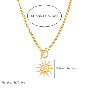 European American Fashion Retro Gold Plated Sun Spiral Pendant OT Buckle O Chain Stainless Steel Necklace Daily Gift - Product Image 4