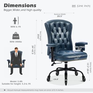 Chaises de bureau en cuir PU pour la maison et le bureau, chaises d'ordinateur confortables pour adultes, chaise de bureau ergonomique de direction avec roulettes en caoutchouc - Product Image 2