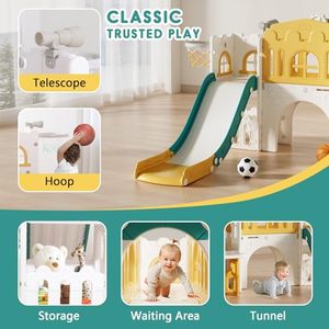 Ensemble de jeu pour tout-petits : toboggan, balançoire, structure d'escalade, aire de jeux intérieure/extérieure avec panier de basket et tunnel, maisonnette - Product Image 6