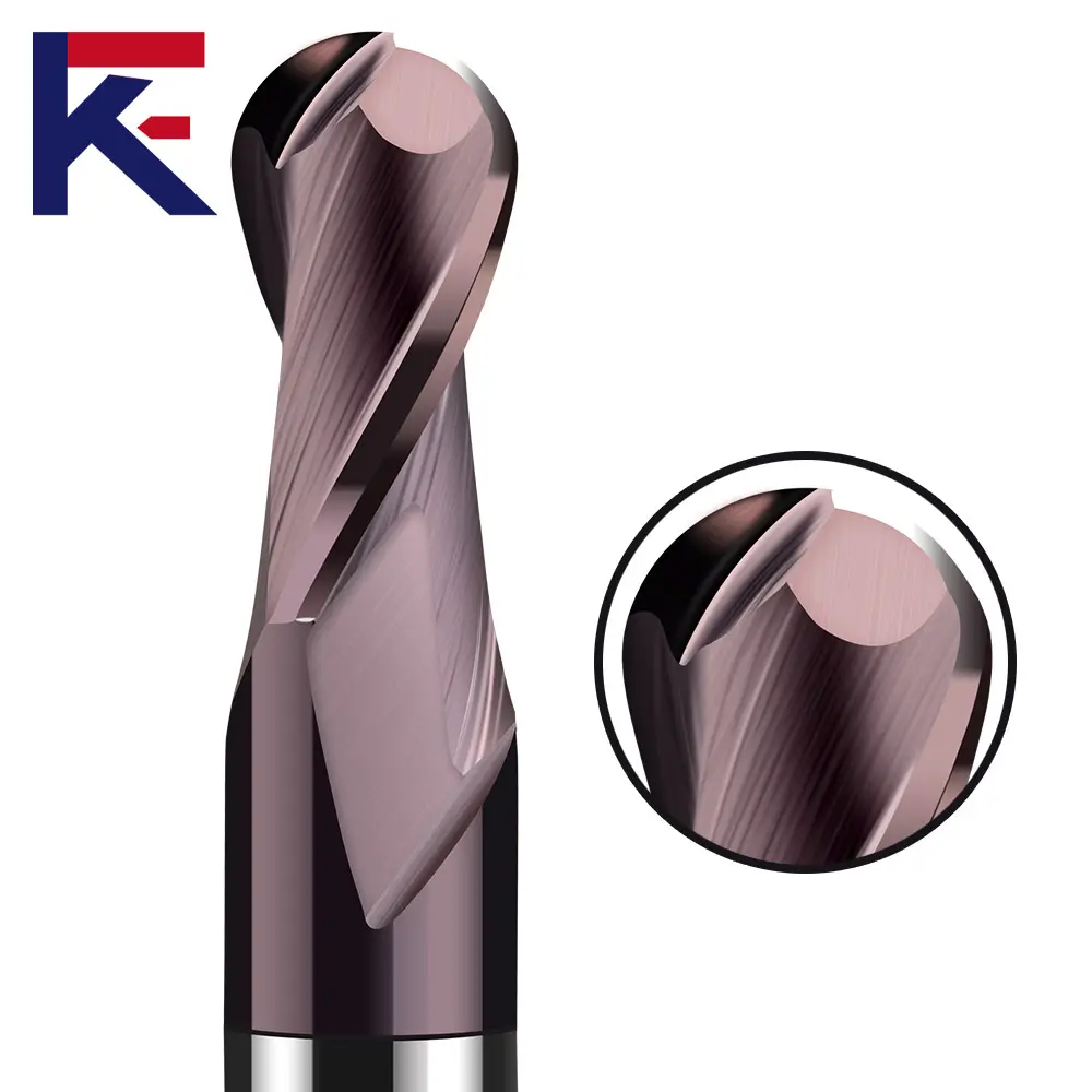KF HRC 58 Carbide Ball Nose End Mill For Steel 2 Flutes Milling Cutter With Coating Cnc Machine Tungsten Steel Tool
