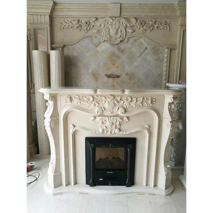 High Quality Faux Decoration Limestone Fireplace Stone Design Georgian Marble Indoor Mantel Black and White Hotel 3 Years Insert