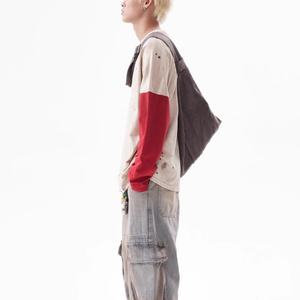 T-shirt Homme Manches Longues Style Urbain Effet Vieilli Patchwork Coton Haute Qualité Service OEM Logo Personnalisé Vente en Gros - Product Image 5