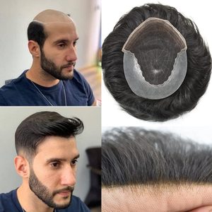<b>Men</b> French Lace Front Hair System Natural Human Hair Toupee Base <b>Mens</b> <b>Wig</b> Replacement Piece - Product Image 3