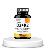Vitamine D3 K2 120 Capsules avec B6, Zinc, Quercétine et Magnésium |   Soutient l'immunité, l'énergie, la santé des muscles et des os pour les hommes et les femmes