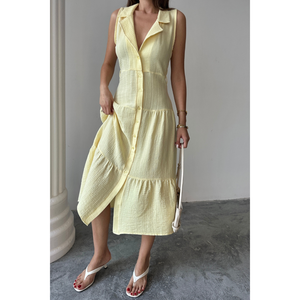 Blusa de Muselina sin Mangas con Cuello y Botones en la Parte Delantera, Color Amarillo, Talla S para Mujer - Product Image 5