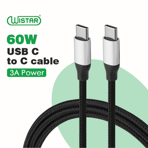 Cable <span class=keywords><strong>USB</strong></span> <span class=keywords><strong>C</strong></span> a <span class=keywords><strong>USB</strong></span> <span class=keywords><strong>C</strong></span> de 60W con Logotipo Personalizado WISTAR, Cable de 1M, Carga Rápida, Compatible con Transferencia de Datos - Product Image 1