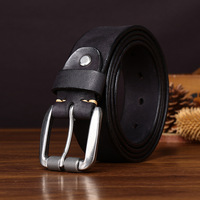 Sabuk Kulit Pria dengan Efek Distressed Vintage, Jahitan Tangan, Gesper Pin, Sabuk Kulit Sapi Asli untuk Pria, Sabuk Jeans Pria.