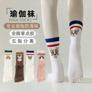 Yoga Socks Five Finger Non Slip Cotton Cartoon Animal Design For Women Yoga Practice - Product Image 1