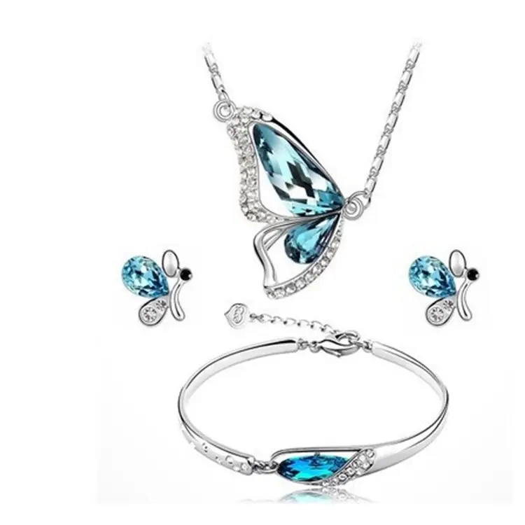 Necklace + Earring+Bracelet Crystal Set New Butterfly Jewelry Set Jewelry Sets For Woman