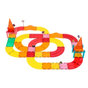100pcs Super Funny Diy Racing Track Car Magnetic Tiles Construction Plastic Toys for Kids Educational on Sale