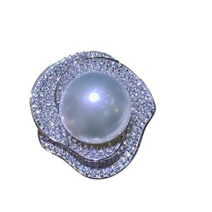 S925 Pure Silver 12-13mm Fashionable <b>Pearl</b> <b>Rings</b> Cold Light Comparable to Australian White Movable Mouth Design - Product Image 5