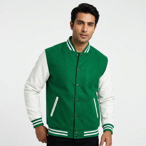 Blouson universitaire homme en mélange de laine coupe-vent écologique de haute qualité, broderie personnalisée, bordure côtelée, col montant, toile, hiver - Product Image 1