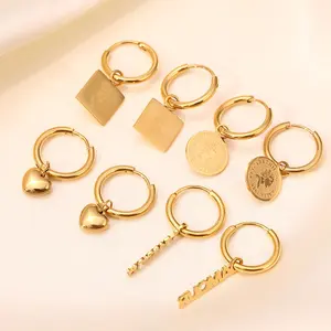 MICCI Khuyên Tai Vòng Tròn Nhỏ Nhỏ Nhỏ Nhỏ Xíu Hạt Charm Hình Trái Tim Bằng Thép Không Gỉ Mạ Vàng 18K Tùy Chỉnh Bán Sỉ Cho Nữ