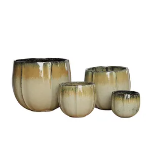 Wholesale Customized Glazed Ceramic Outdoor Fiberglass Pots Modern Design Flower Planters for Floor or Shopping Mall Usage