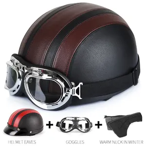 Retro Moto Leather Motorbike Motorcycle Riding Cruiser Touring Scooter Bicycle Helmet