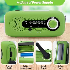 <span class=keywords><strong>Radio</strong></span> Solare di Emergenza con Manovella AM/FM, Batteria Ricaricabile 2000mAh, Ricarica per Cellulare, Torcia LED, Jack per Cuffie, Allarme SOS - Product Image 2