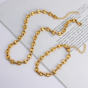 Colliers et Bracelets Chaîne Grains <span class=keywords><strong>de</strong></span> <span class=keywords><strong>Café</strong></span> en Acier Inoxydable Bijoux Inaltérables Plaqué <span class=keywords><strong>Or</strong></span> 18 Carats pour Hommes et Femmes - Product Image 3
