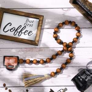 Guirnalda de cuentas de madera rústica personalizada con borla para cafetería y decoración de bandeja escalonada de granja - Product Image 4