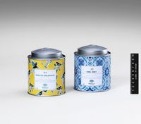Vente en gros grande boîte d'emballage de thé ronde bleue en métal de luxe de qualité alimentaire avec double couvercle