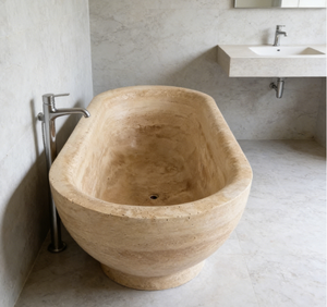 Baignoire en pierre calcaire autonome personnalisée, baignoire moderne en marbre pour adultes, adaptée aux salles de bain intérieures d'hôtels ou de villas - Product Image 2