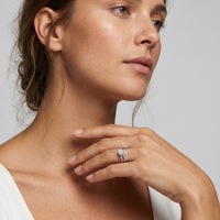 Ensemble de bagues de fiançailles et de mariage empilables pour femme en argent S925, avec moissanite ronde VVS, halo, croix torsadée à quatre griffes et pierres d'accent pavées