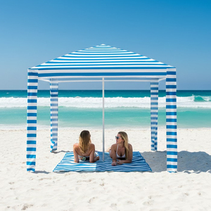 Gazebo de Jardín Plegable Familiar Fácil de Instalar, Malla Transpirable, Tela Ventilada, Parasol Exterior, Sombrilla de Playa Desplegable a Rayas - Product Image 3