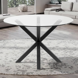<span class=keywords><strong>Table</strong></span> à manger en verre <span class=keywords><strong>ARGO</strong></span> de style nordique moderne et luxueux, ronde ou rectangulaire, avec base noire pour cuisine, salon, hôtel, appartement, café - Product Image 1