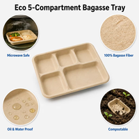 Barquette alimentaire jetable en bagasse à 5 compartiments pour la restauration, vente en gros
