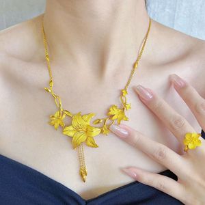 Kalung, Cincin, dan Anting Rumbai Lily Kuning untuk Pernikahan, Perhiasan Serbaguna Tiga Tingkat - Product Image 2