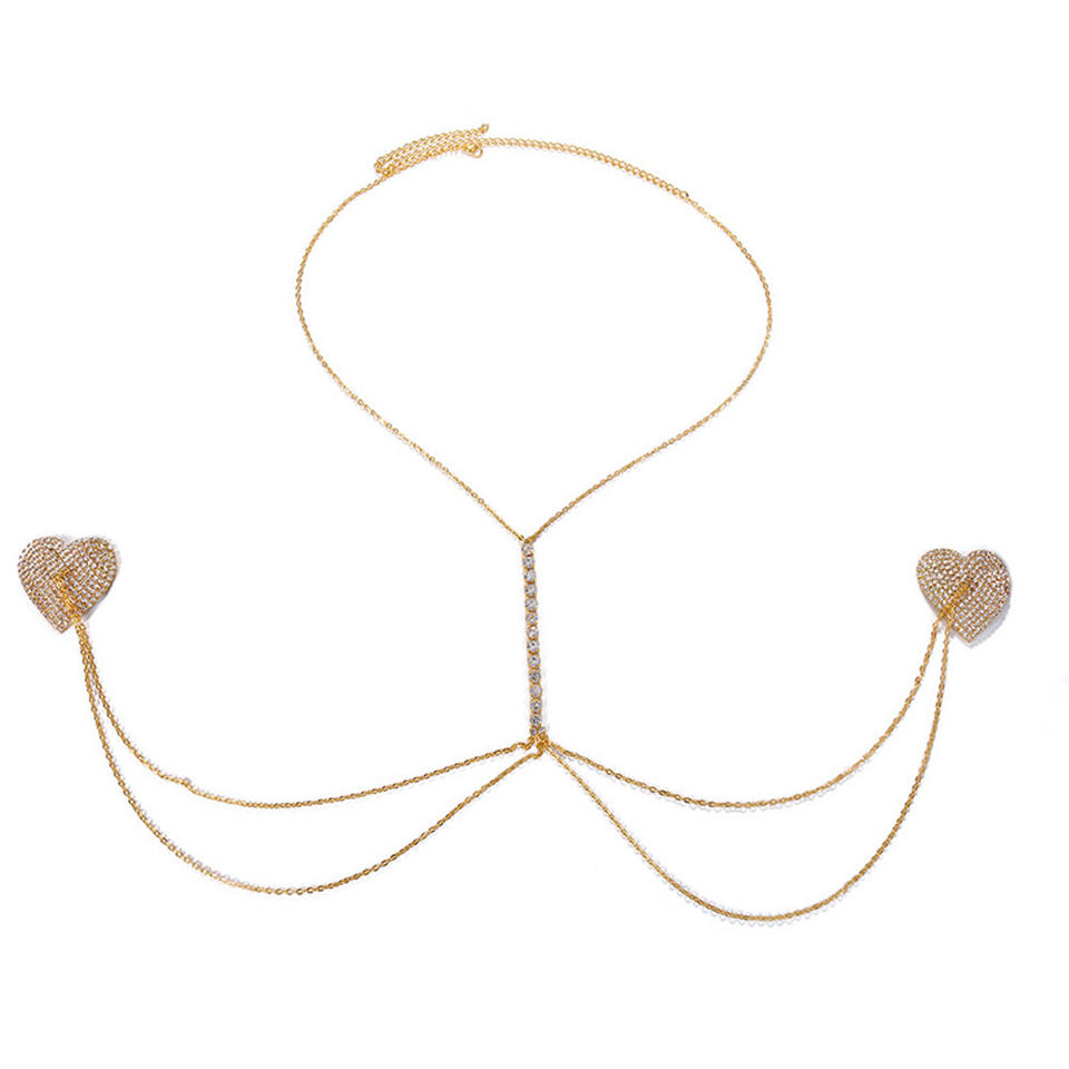 Chest Chain Luxury Shiny Rhinestone Chest Chain Sexy Heart Shaped Body Chain Women ...