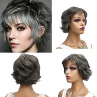 Perruque complète 100% cheveux humains, fabriquée à la machine, sans dentelle, gris foncé, gris clair, gris grand-mère, perruque à bonnet pour femmes, vente en gros