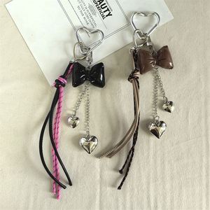 Modern and Simple Unique Design Leather Bow Heart <b>Keychain</b> Bag Pendant <b>Personality</b> Ins Tassel Decoration - Product Image 2