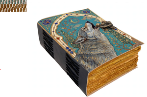 Diario de Cuero Hecho a Mano con Diseño de Lobo Uluglial, Grimoire Vintage con Papel de Borde Irregular, Libro de Sombras Gótico para Escribir y Dibujar - Product Image 6