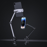 Support de bureau en alliage d'aluminium avec base rotative à 360°, bras long, support de moniteur portable magnétique, support de tablette adapté à l'iPad et à l'iPhone