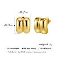 Liliflor Unique 18K Chapado en oro Acero inoxidable Vintage Doble capa Hollow Stud Ear Hipoalergénico Pendientes lisos E251812
