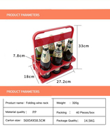 Emballage de 6 boîtes de plastique portable personnalisé pliable porte-bouteilles de vin et de bière porte-bouteille d'eau de sport avec poignée