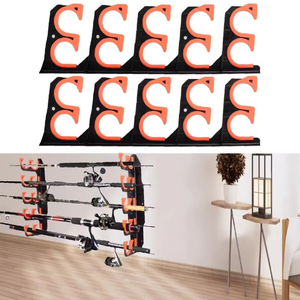 Support mural pour cannes à pêche en plastique, support de garage, supports réglables, organisateur d'équipement, support multi-cannes à pêche - Product Image 1