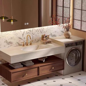 Meuble de machine à laver de style Mid-Century avec vasque intégrée, meuble-lavabo personnalisé pour salle de bain, armoire de buanderie pour balcon - Product Image 3
