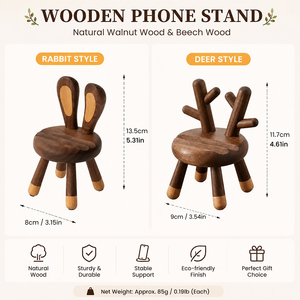 Supporto per Telefono da Scrivania in Legno di Noce e Faggio Premium, Porta Cellulare Artigianale con Design Coniglio e <span class=keywords><strong>Cervo</strong></span> per Casa e Ufficio - Product Image 6