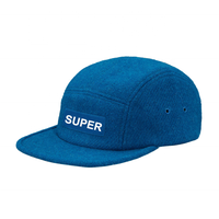 Casquette de camping 5 panneaux en laine non structurée, style vintage, à visière plate, ajustable, streetwear, profil bas, avec logo, vente en gros