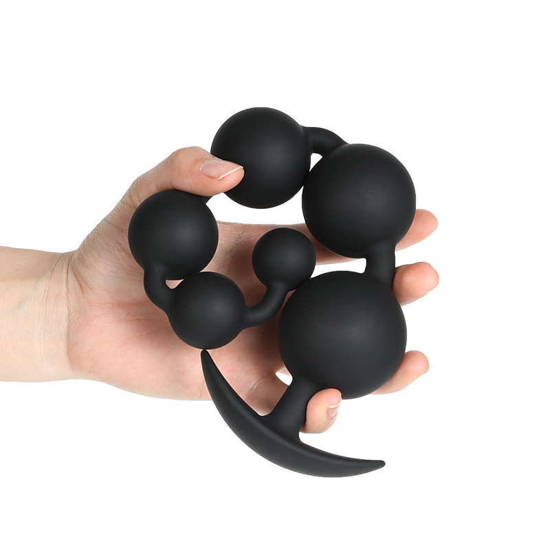 Black Soft Silicone Anal Beads Plug for Beginner Training