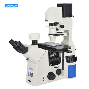 Microscopio de laboratorio invertido, OPTO-EDU A14.1097, Semi-APO, LCD, pantalla táctil, Trinocular, 12V, 100W