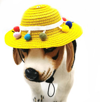 Chapeau de paille réglable pour fête hawaïenne, mini sombrero, chapeau de paille pour chien, chapeau de plage pour le soleil