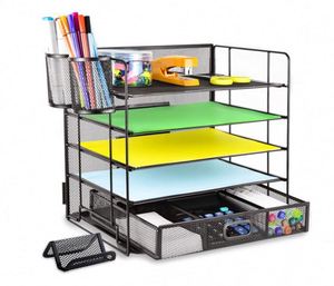 5-Trays Desktop File Organizer with <b>Pen</b> Holder Letter Tray Paper Organizer with Drawer and <b>Pen</b> Holders Mesh Office Supplies - Product Image 1
